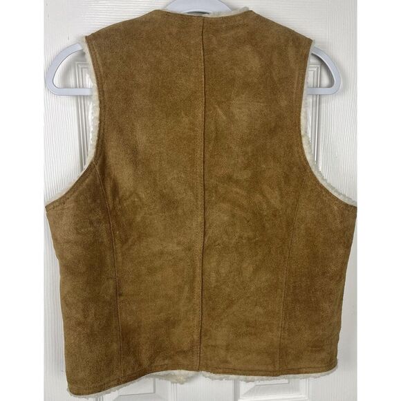Vintage Suede Leather Vest Shearling Sherpa Tan Montgomery Ward‎ Womens Size XL - Picture 5 of 5